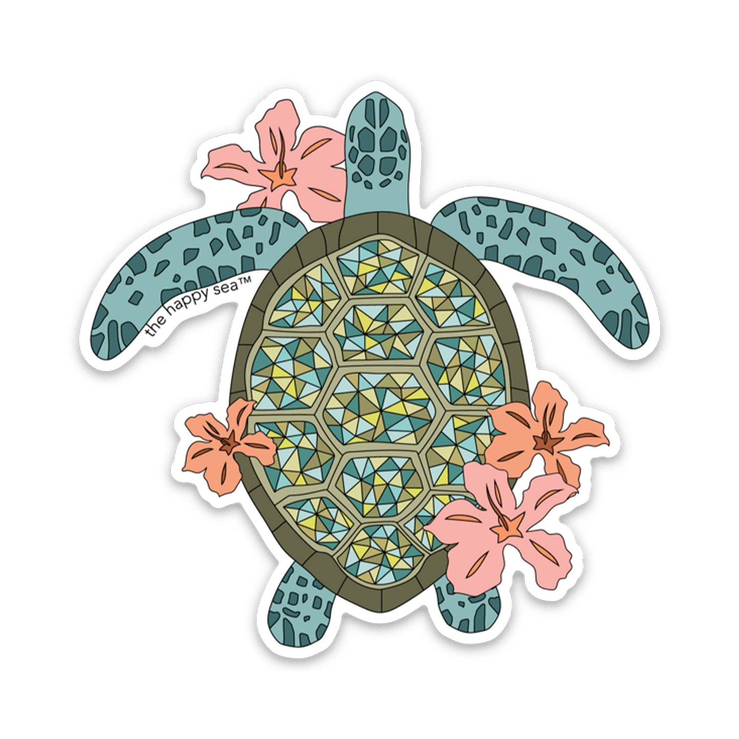 3.5" Hibiscus Turtle Vinyl Sticker