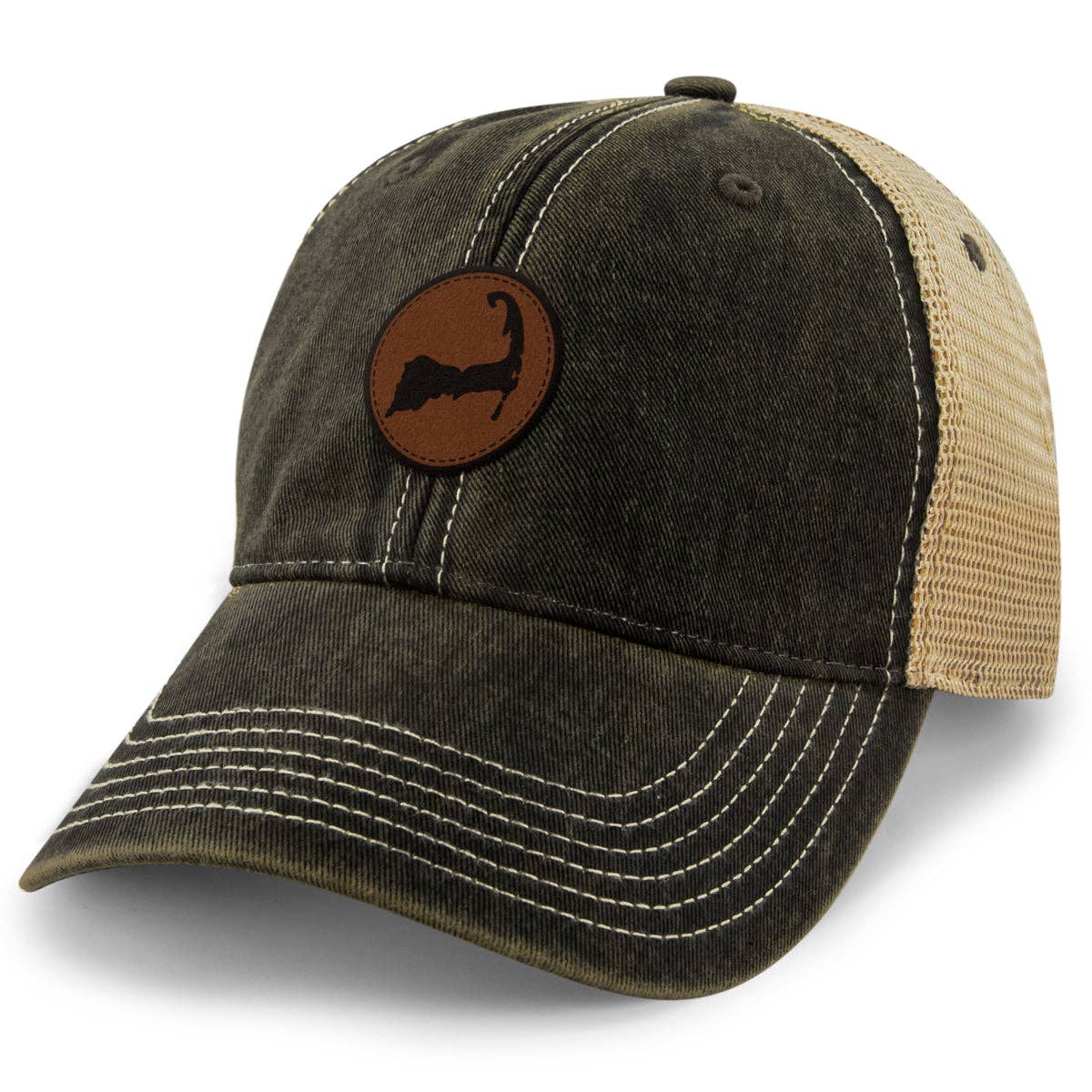 Cape Cod Circle Leather Patch Dirty Water Trucker: Black / Trucker Hat