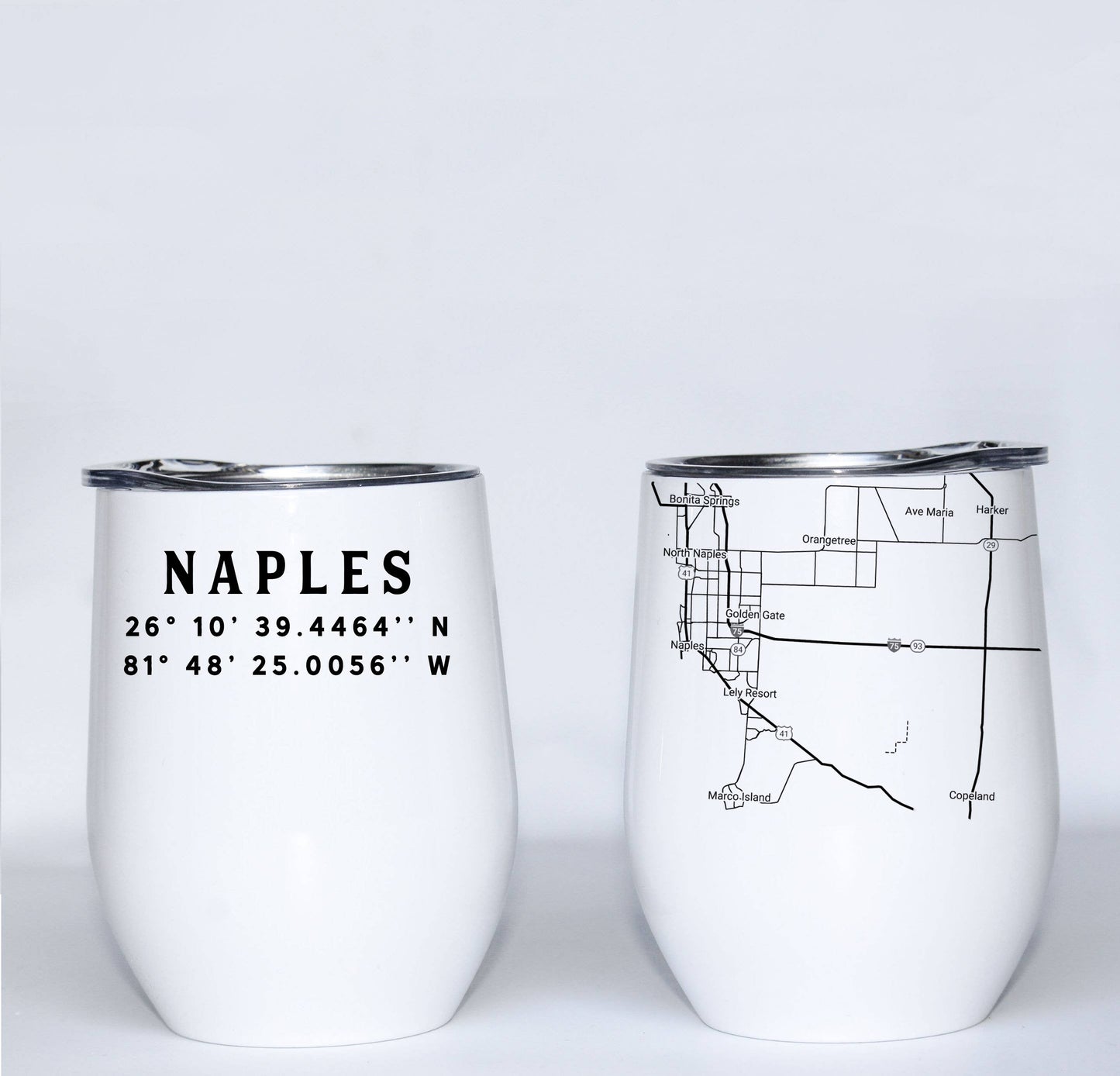 Custom Map Minimalist Black & White Insulated Wine Tumbler