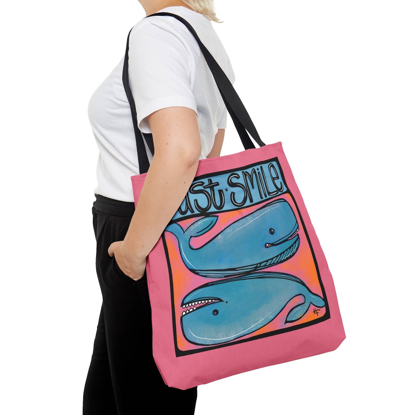 Large Just Smile Coastal Whales Colorful Tote Bag