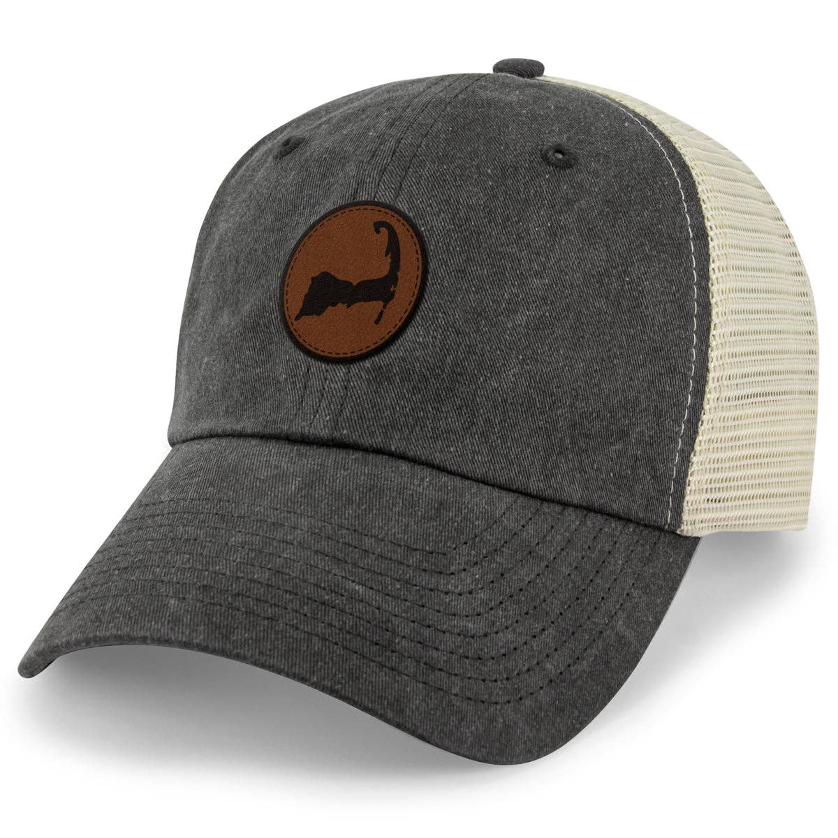 Cape Cod Circle Leather Patch Relaxed Trucker: Black / Trucker Hat