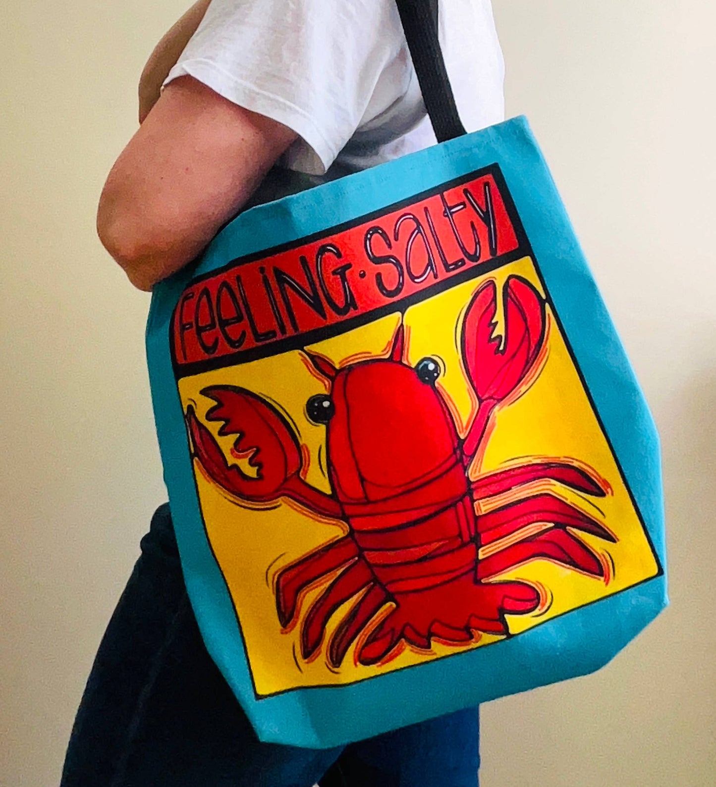 Medium Feeling Salty Lobster Coastal Beach/Tote Bag