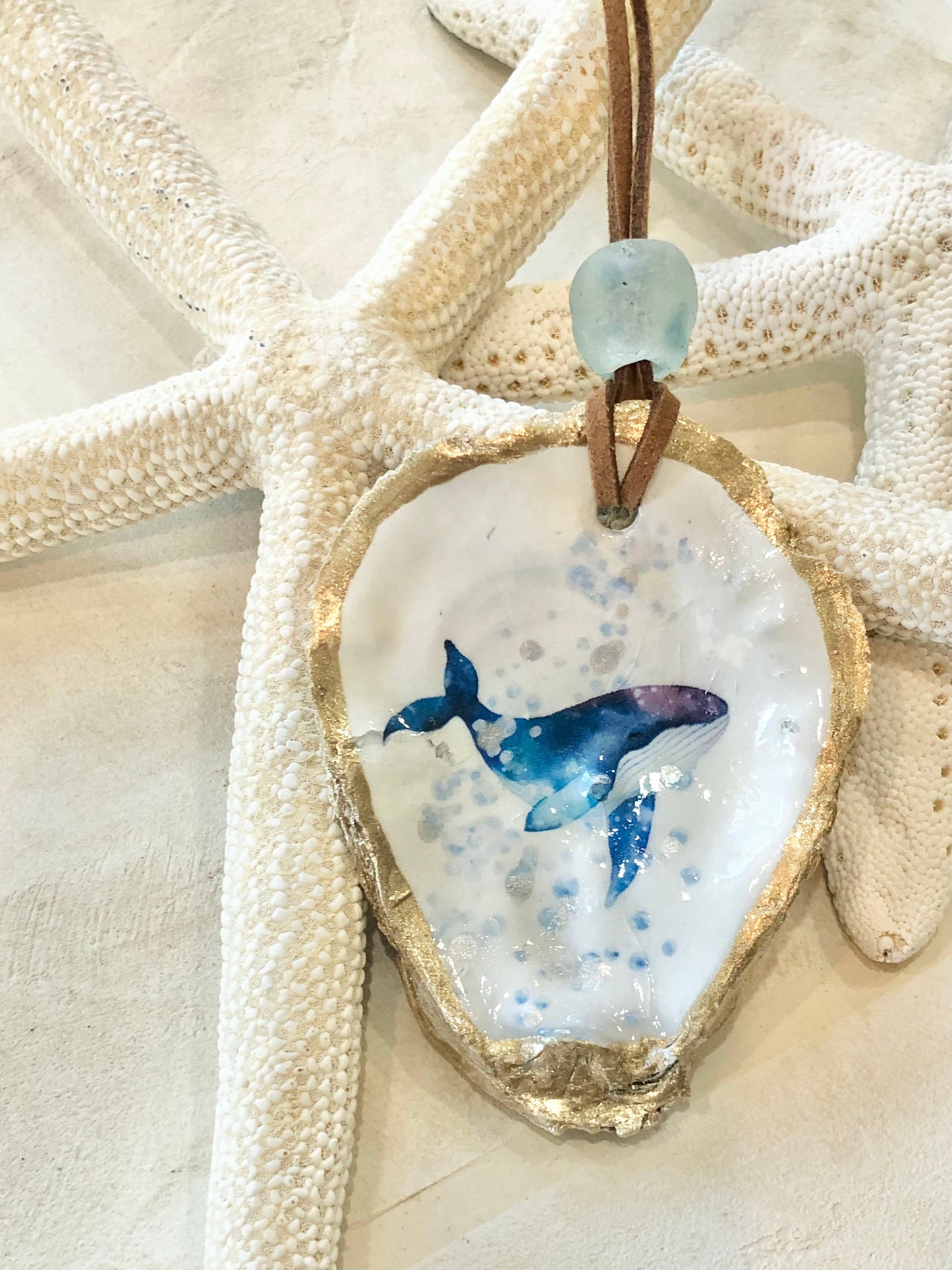 Coastal Whale Ornament - Oyster Shell