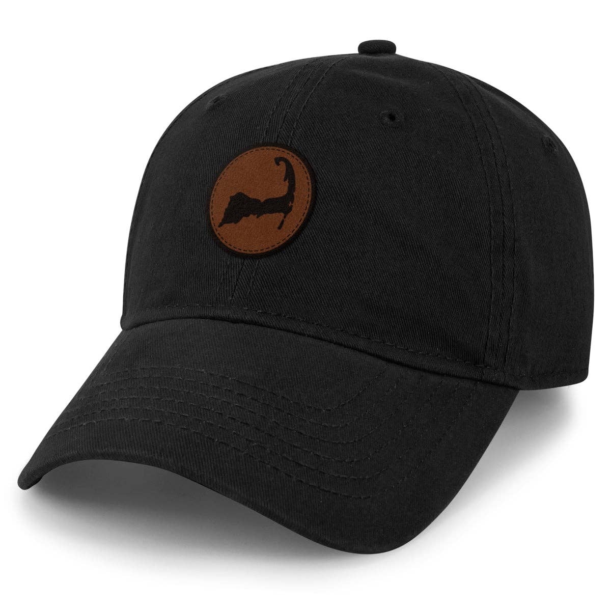 Cape Cod Circle Leather Patch Dad Hat: Black / Dad Hat