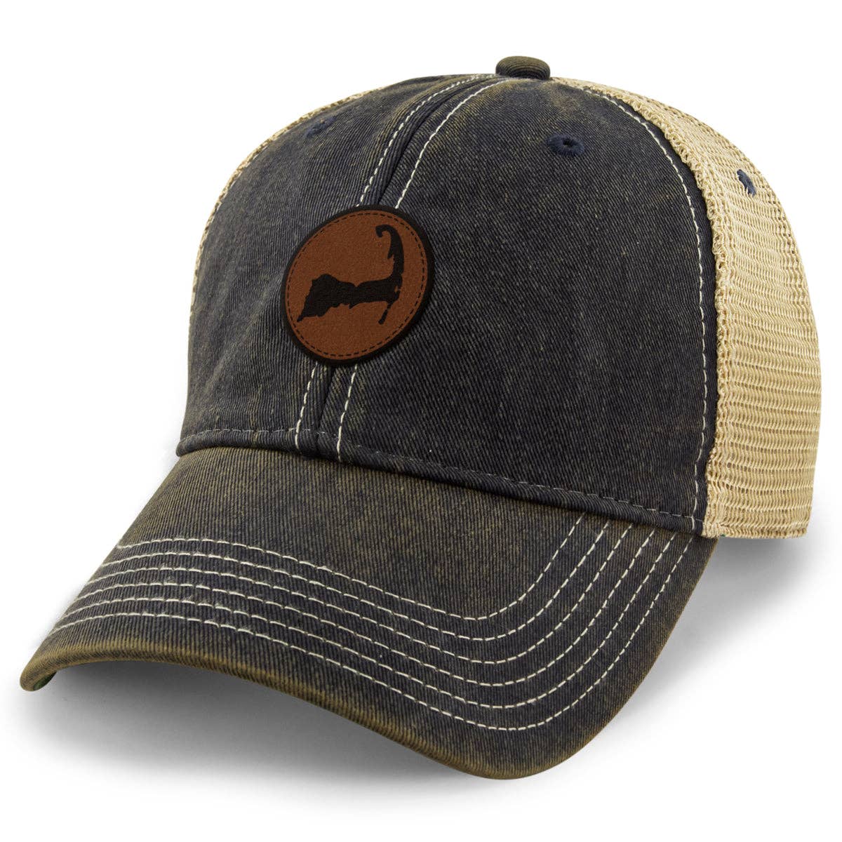 Cape Cod Circle Leather Patch Dirty Water Trucker: Navy / Trucker Hat