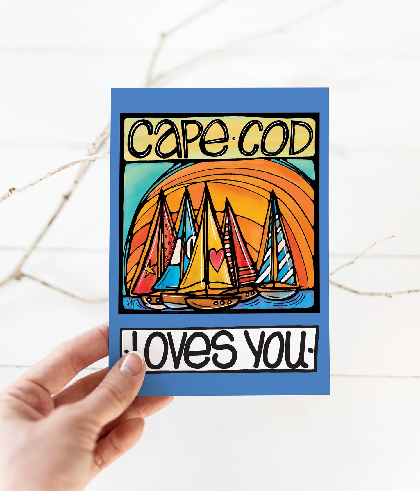 Cape Cod MA Postcard: Sailboat Coastal Card, New England