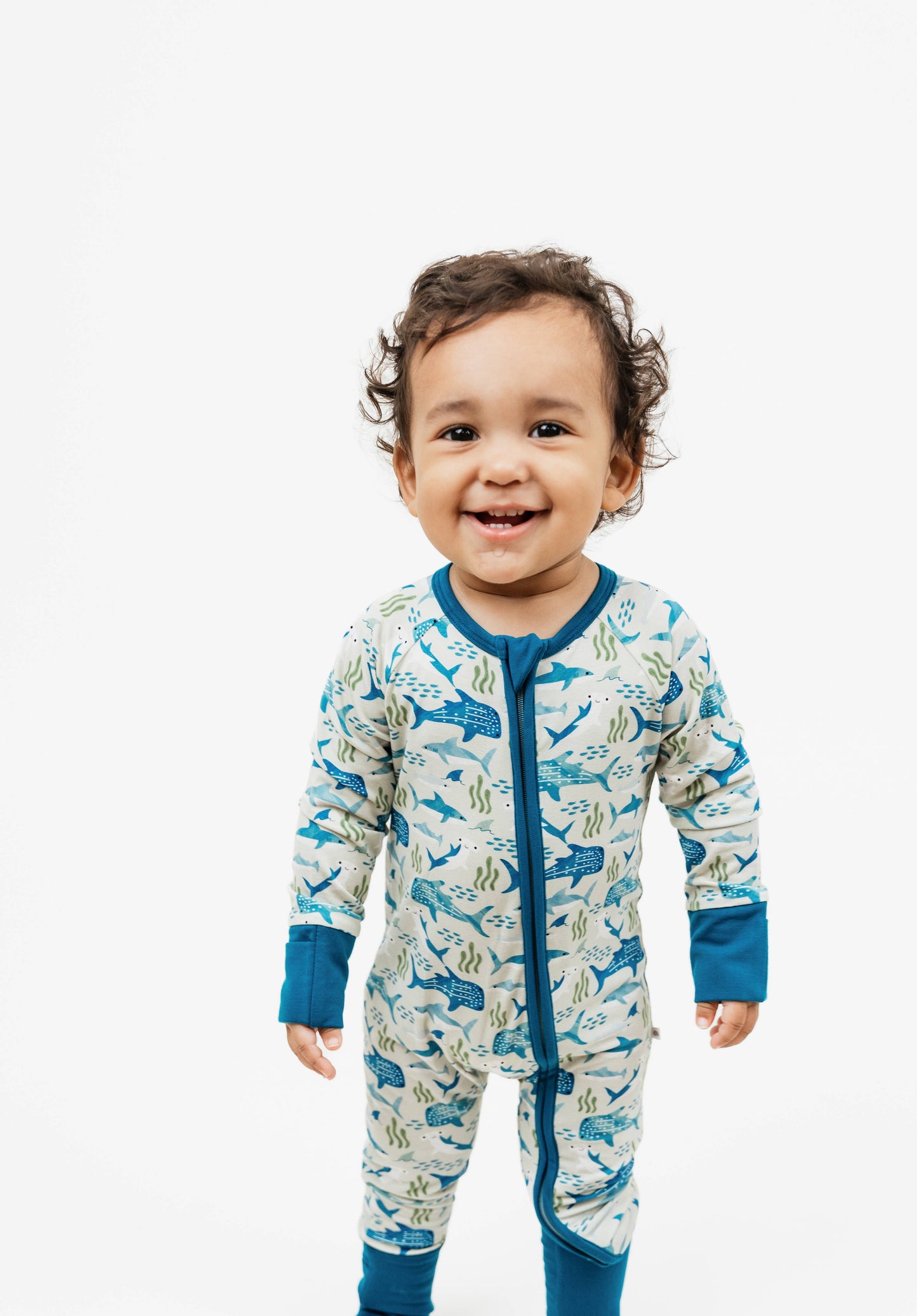 Shark Friends Ocean Bamboo Convertible Baby Pajamas: Blue/Multi / 18-24M