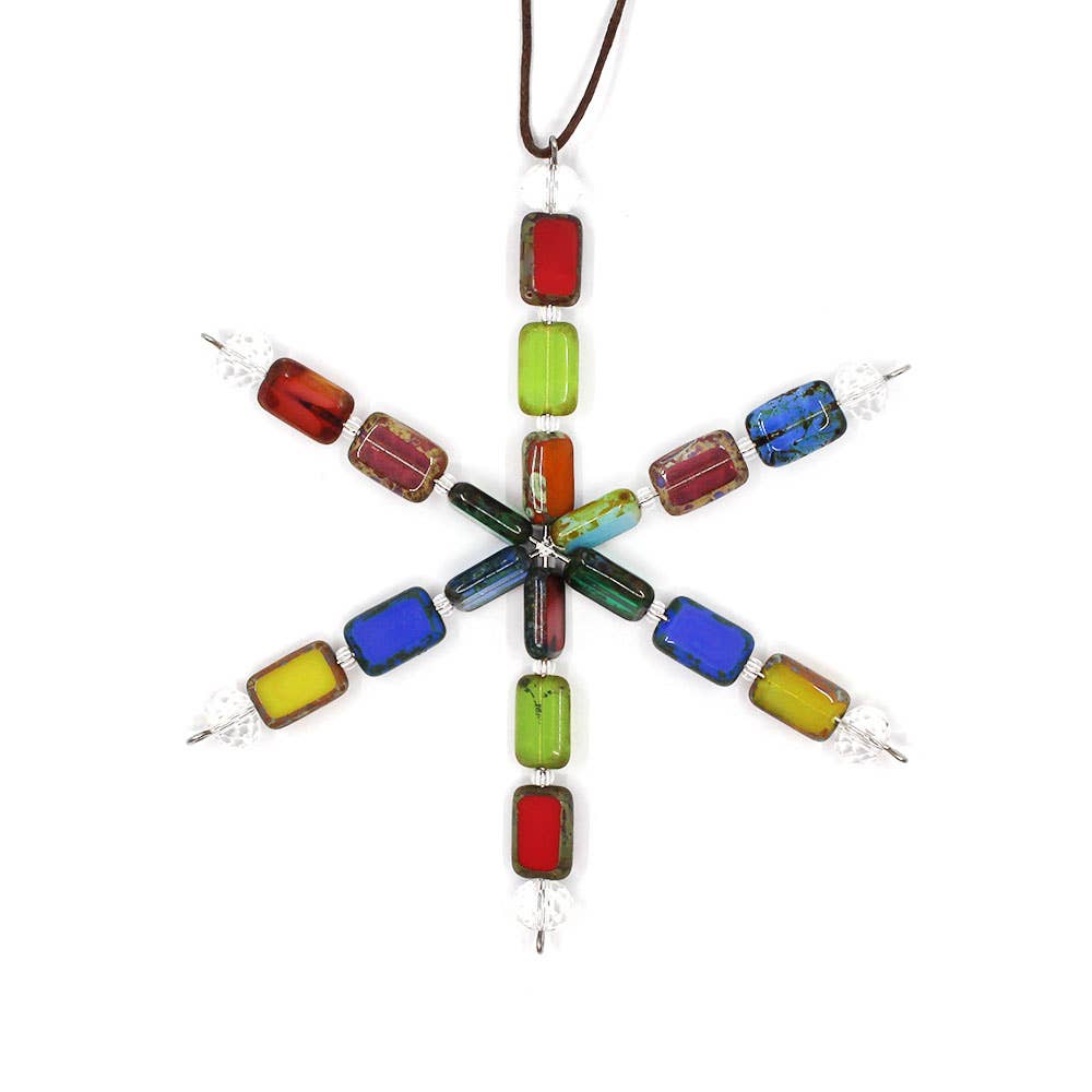 Beaded Snowflake Ornaments for Holiday Decor, Rainbow