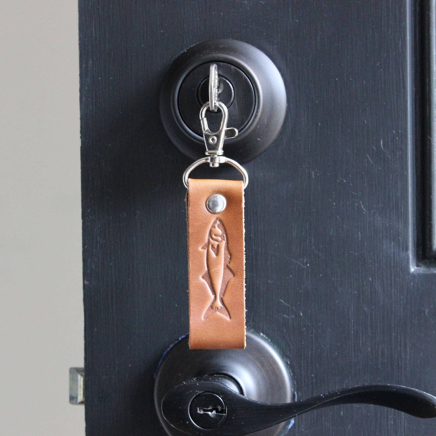 Leather Blue Fish Keychain