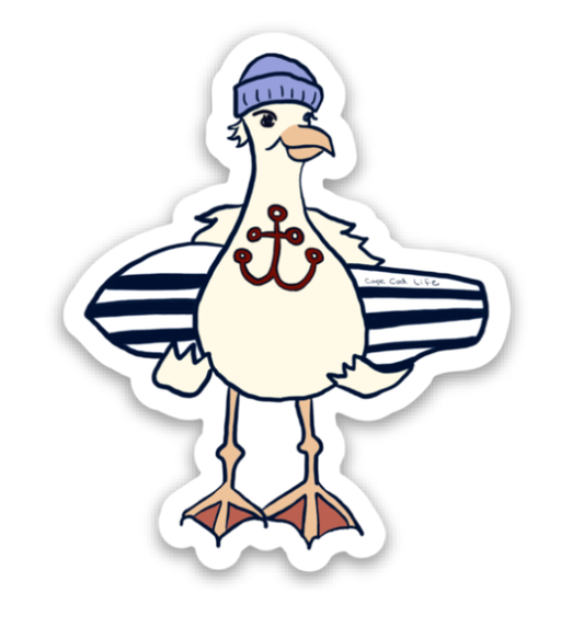 Sticker Salty Surfer Seagull Sticker: Large