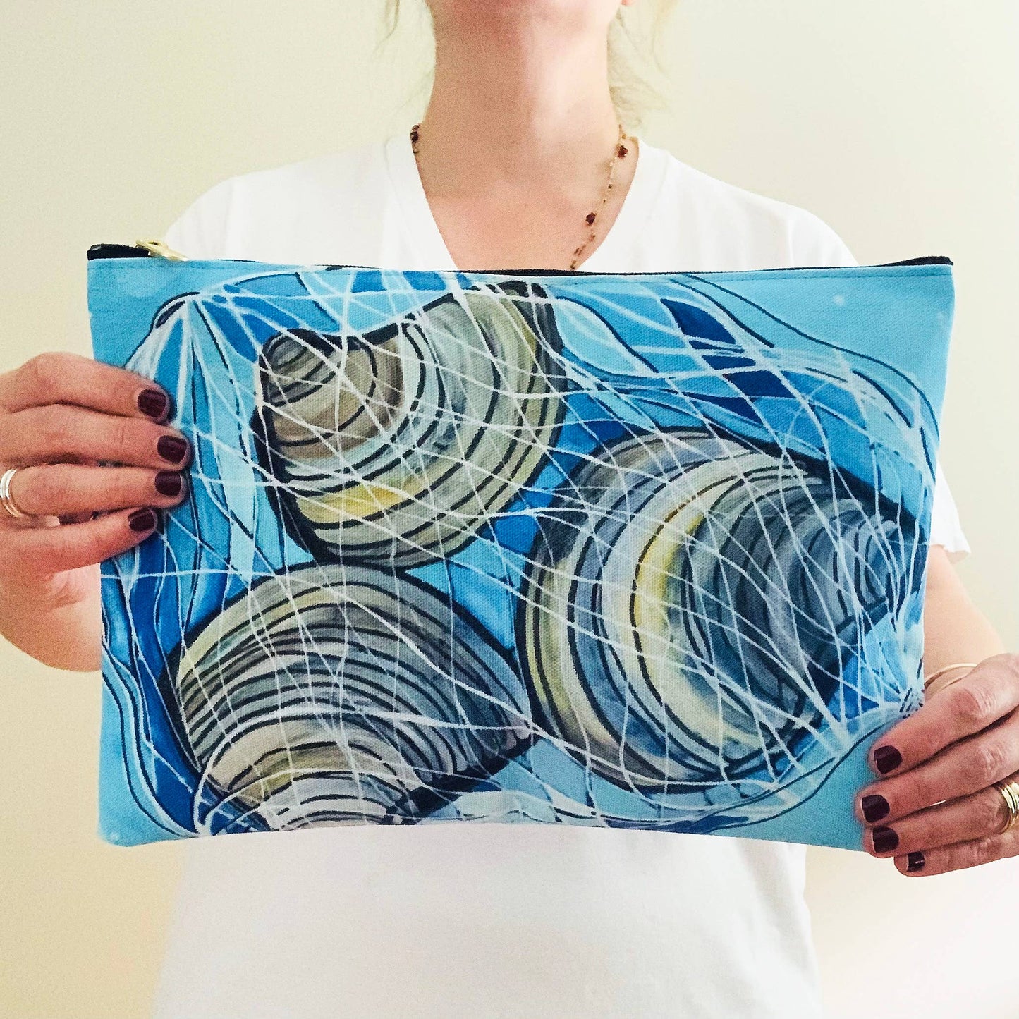 Large Blue Coastal Clams Zipper Clutch Pouch