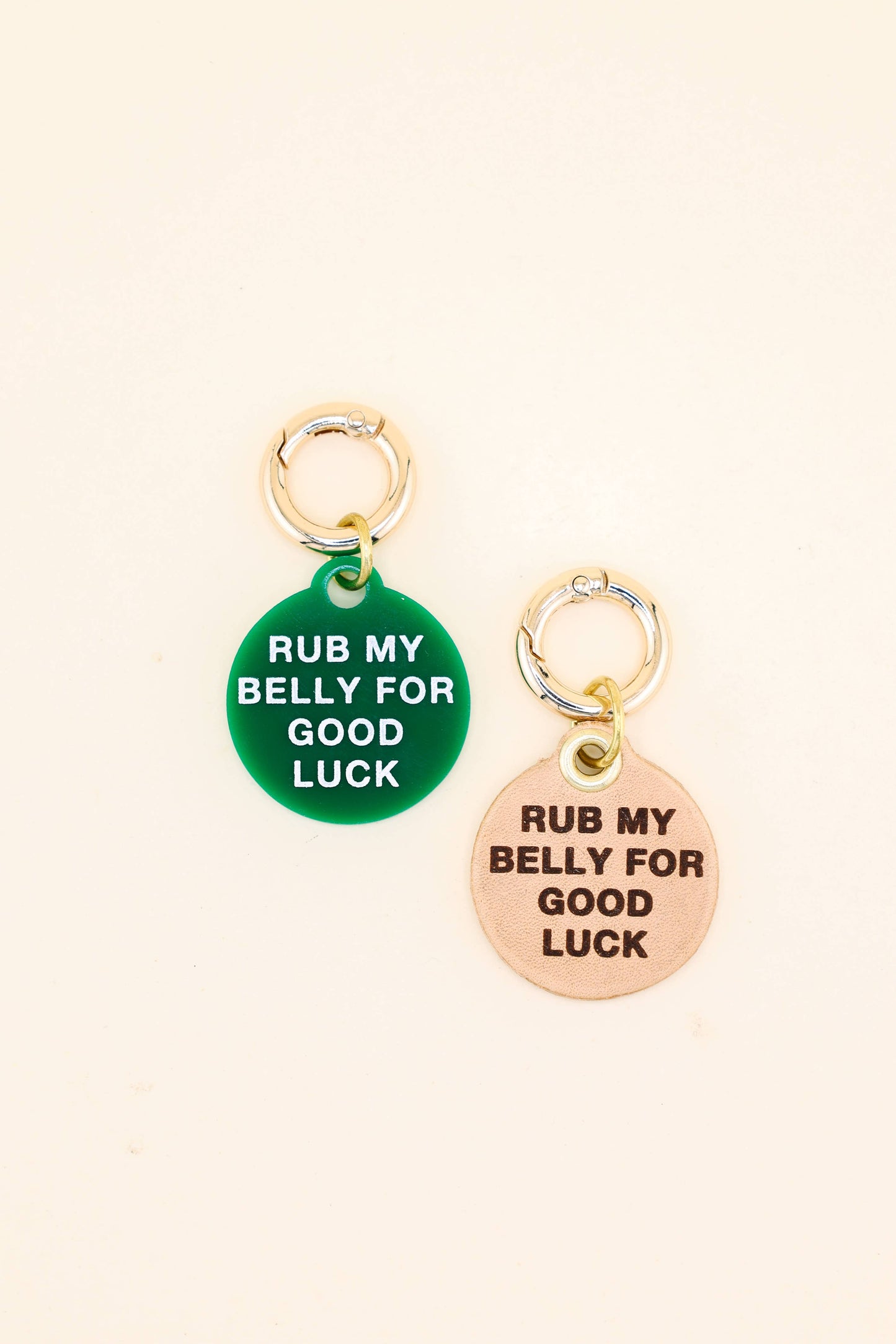 Rub My Belly Pet Tag: Kelly Green Acrylic