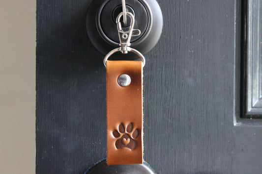 Dog puppy paw love gift keyring keychain keyfob leather