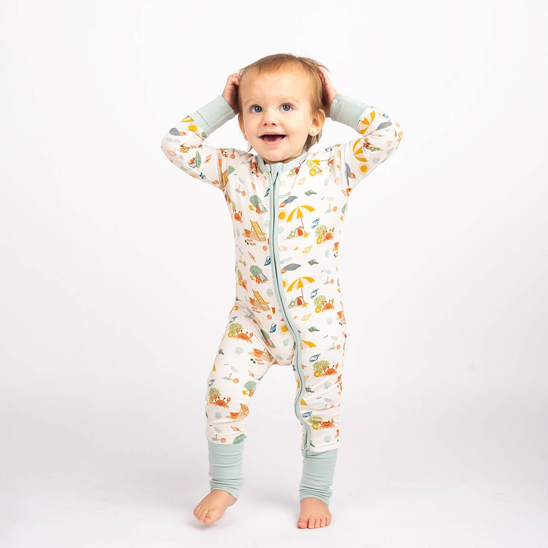 Beach Day Convertible Bamboo Baby Pajamas:  12-18M