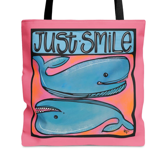 Large Just Smile Coastal Whales Colorful Tote Bag