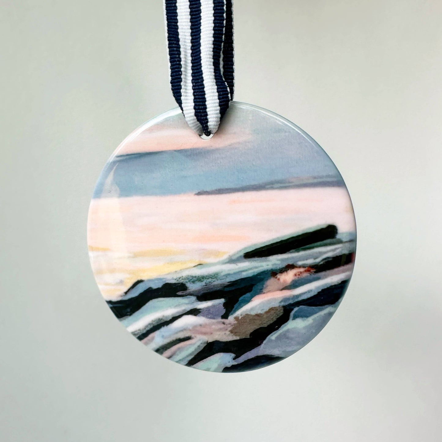 Beach Rocks, Coastal Holiday Ornament on Porcelain