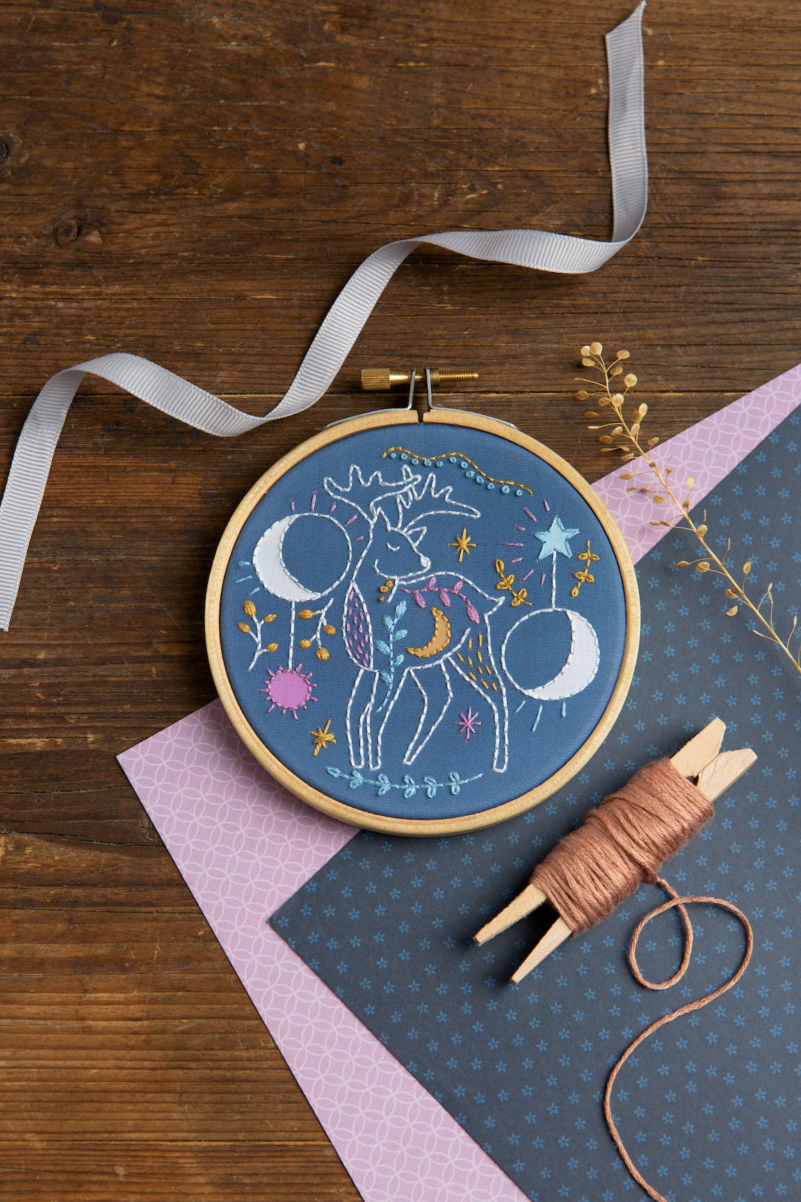 Celestial Deer Mini Embroidery Kit | Complete Craft Kit for Beginners
