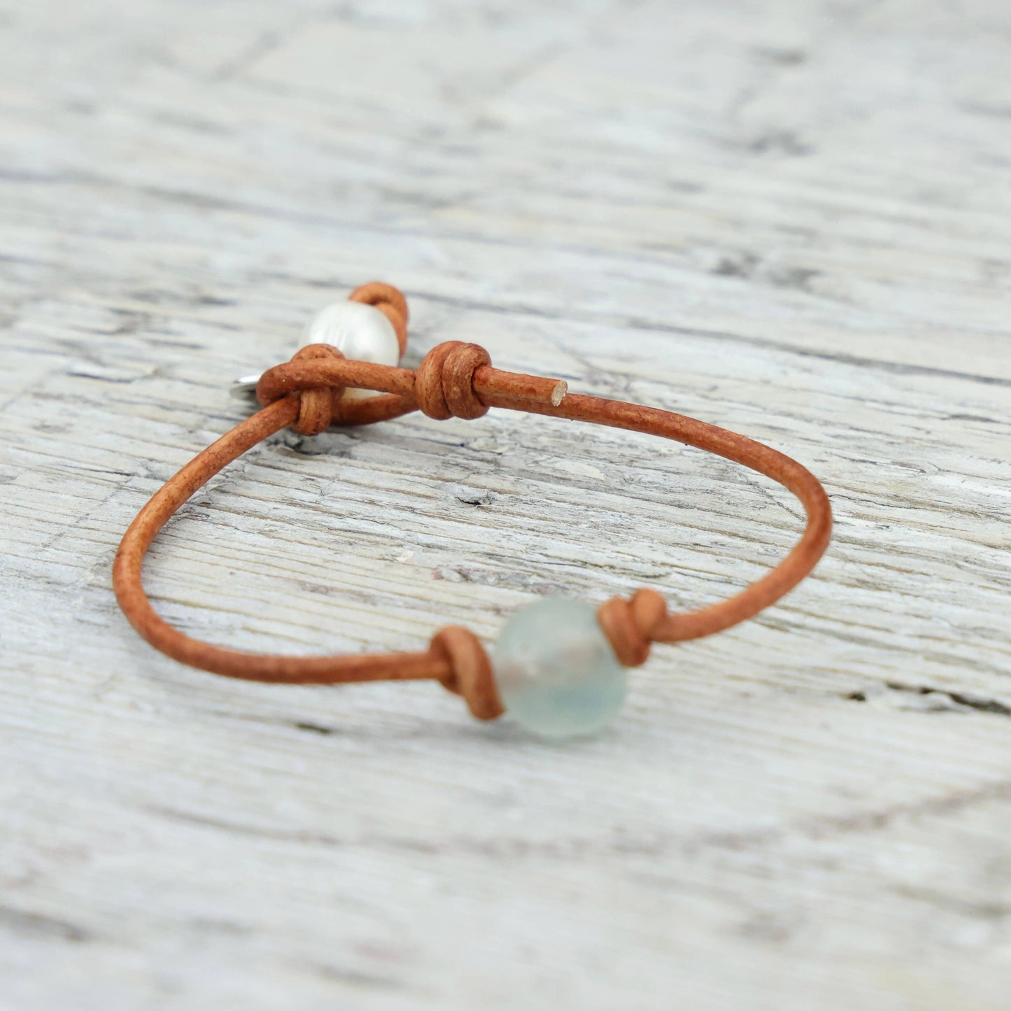 Recycled Sea Glass Leather Bracelet: 8" / Assortment