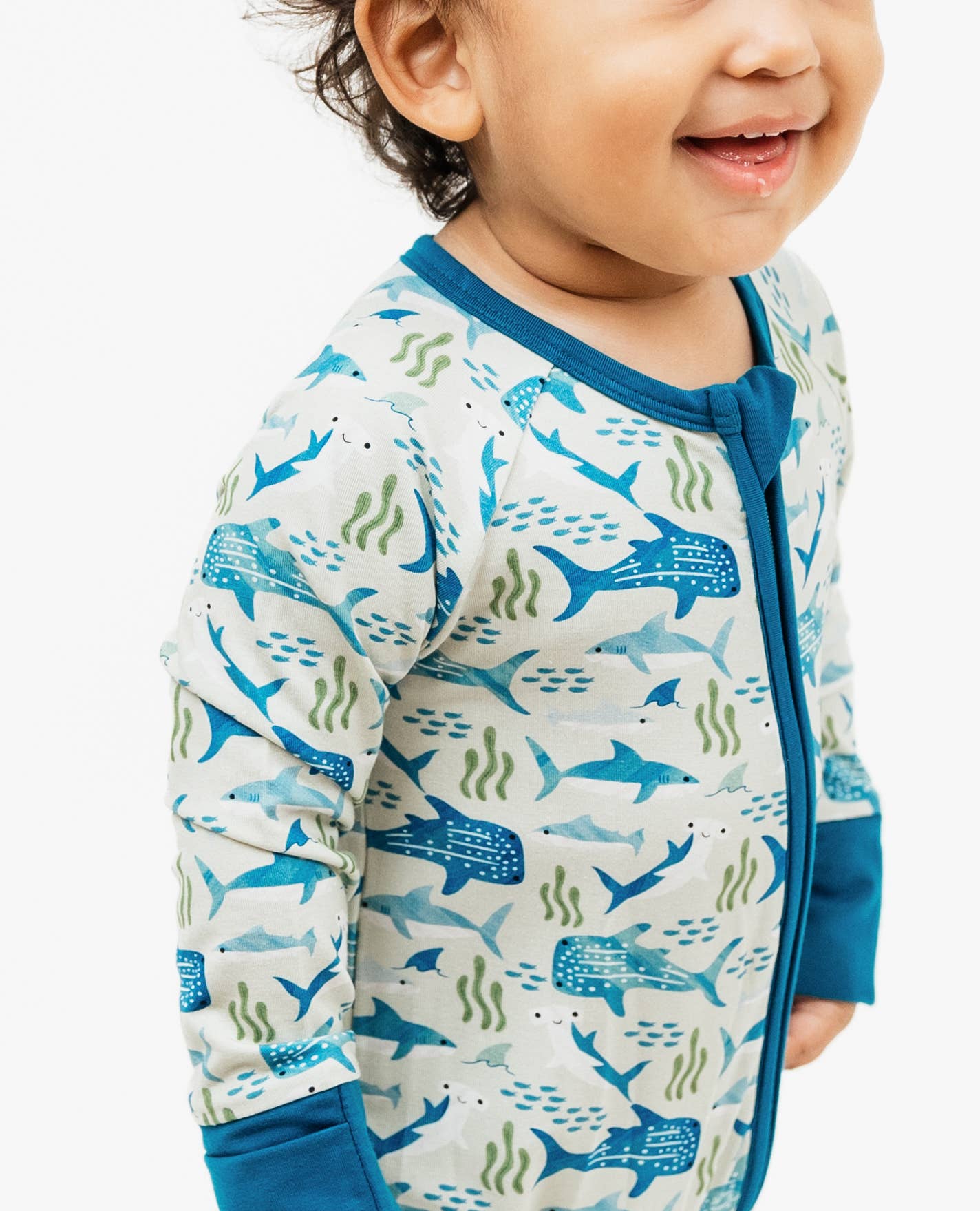 Shark Friends Ocean Bamboo Convertible Baby Pajamas: Blue/Multi / 12-18M