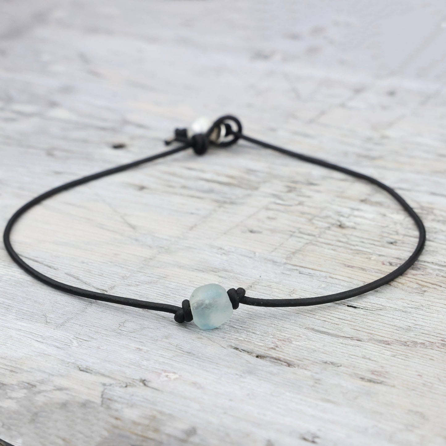 Recycled Sea Glass Leather Choker Necklace: 20" / Assortment