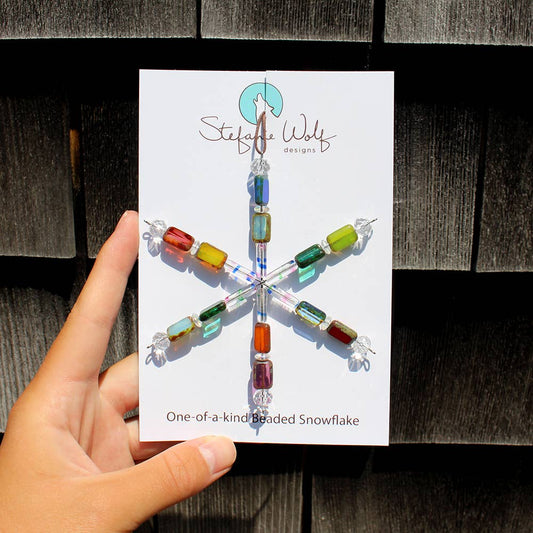 Beaded Snowflake Ornaments for Holiday Decor, Rainbow