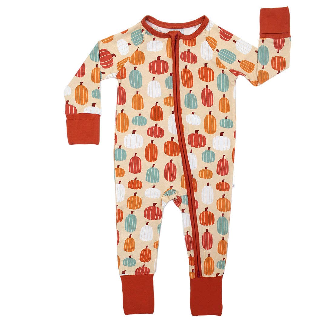 Pumpkin Patch Fall Bamboo Convertible Baby Pajamas Footie: Orange/Multi / 0-3M