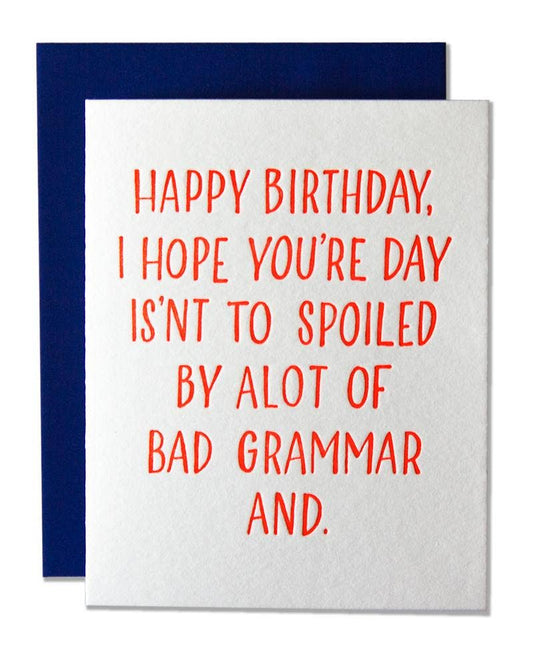 Bad Grammar Happy Birthday Card