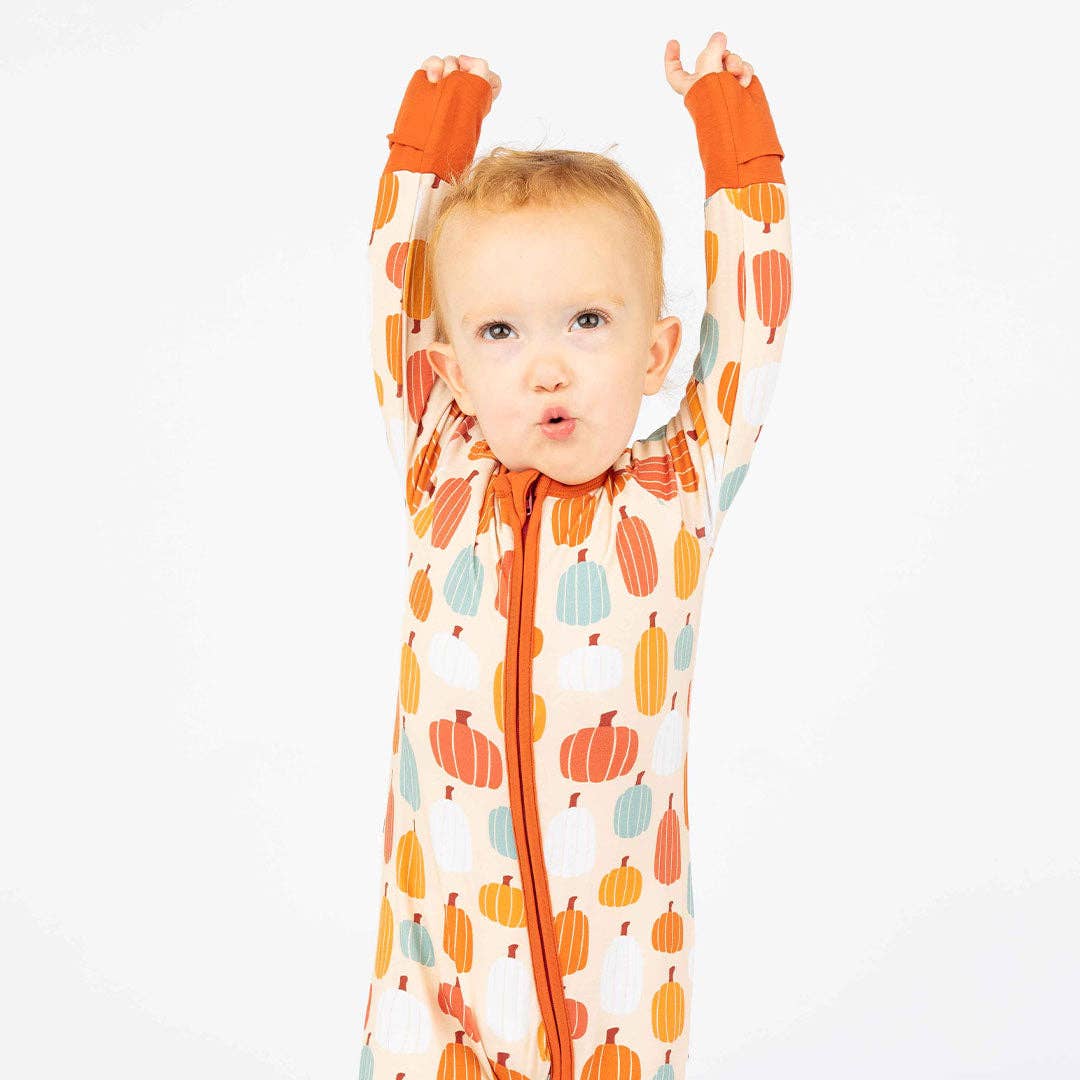 Pumpkin Patch Fall Bamboo Convertible Baby Pajamas Footie: Orange/Multi / 18-24M