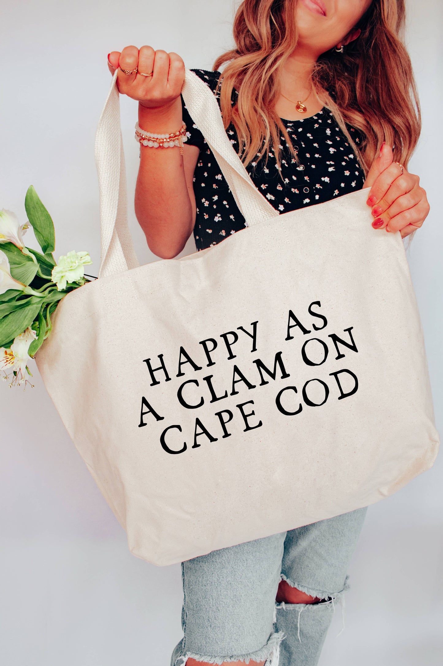 Happy as a Clam on Cape Cod Tote Bag 2 SIZES: M