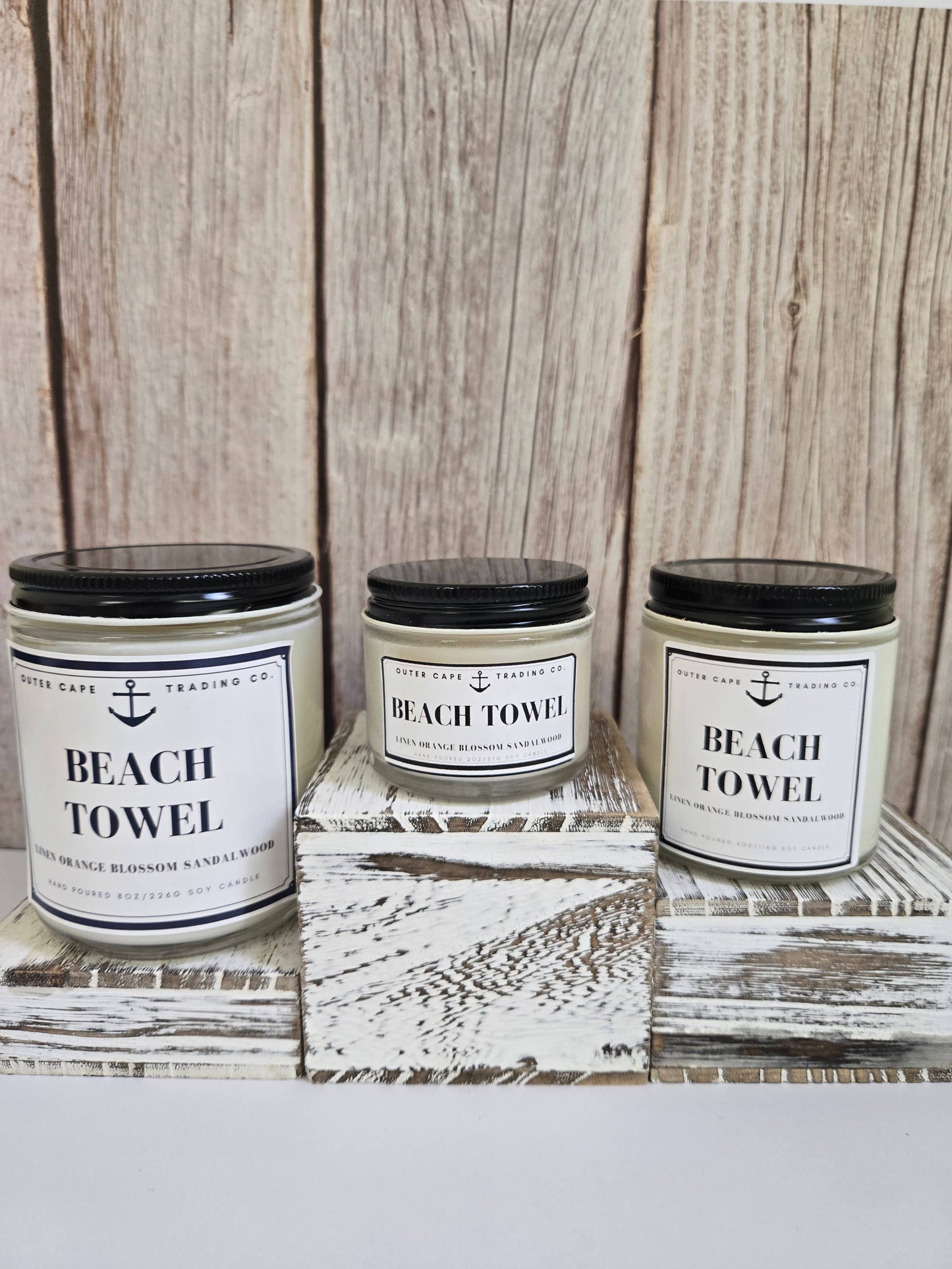 Beach Towel Soy Wax Crackling Wooden Wick Candle wholesale bulk: 8oz