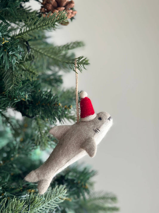 Felt Ornament - Shark with Christmas Hat