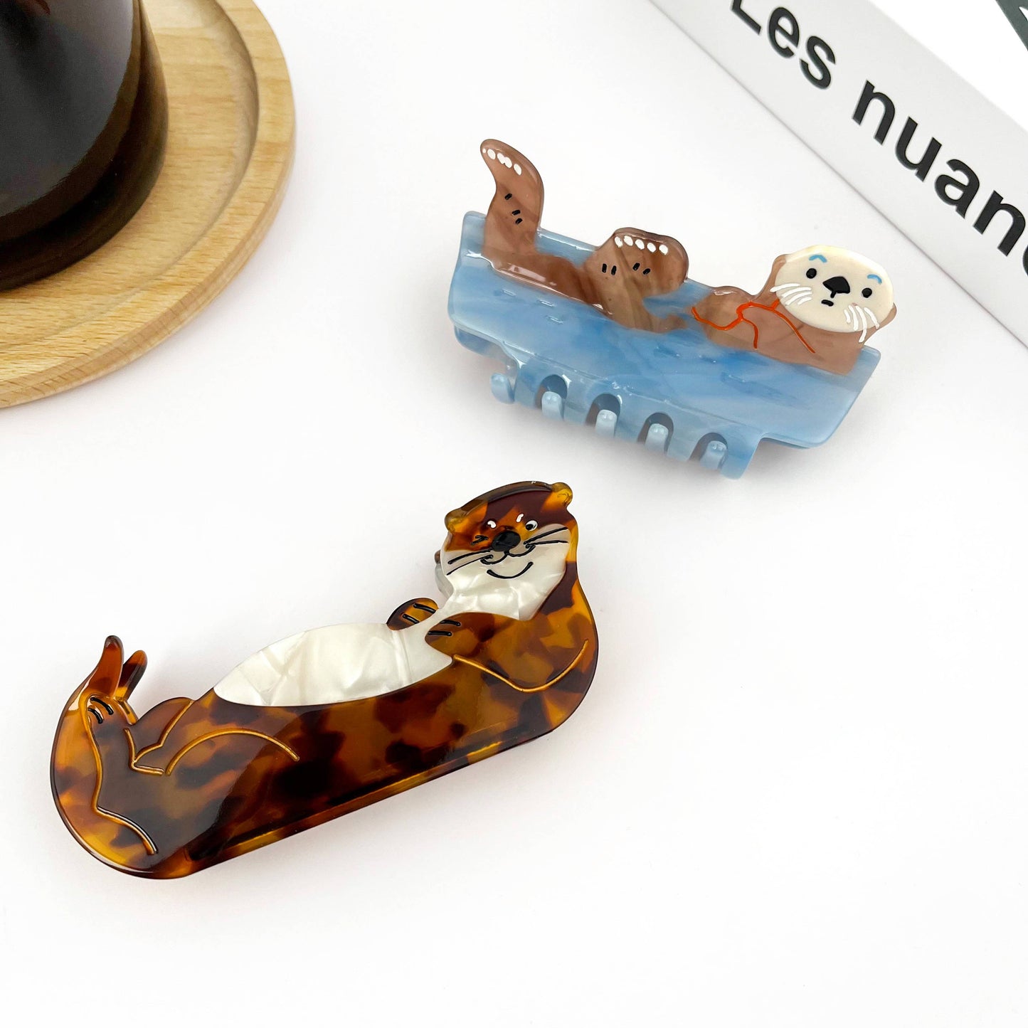 Sleeping Otter Claw Clip, Animal Hair Clip