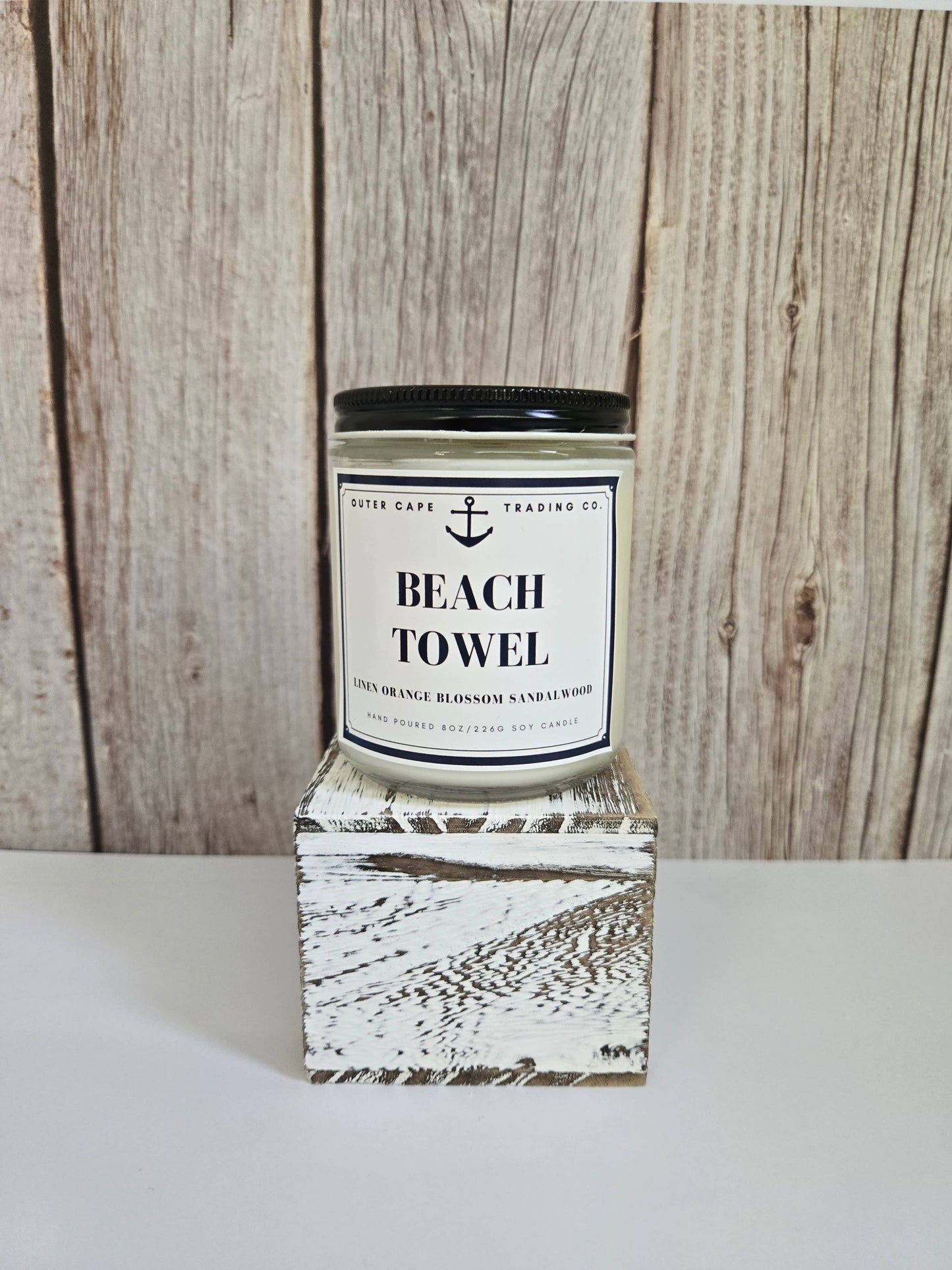 Beach Towel Soy Wax Crackling Wooden Wick Candle wholesale bulk: 8oz