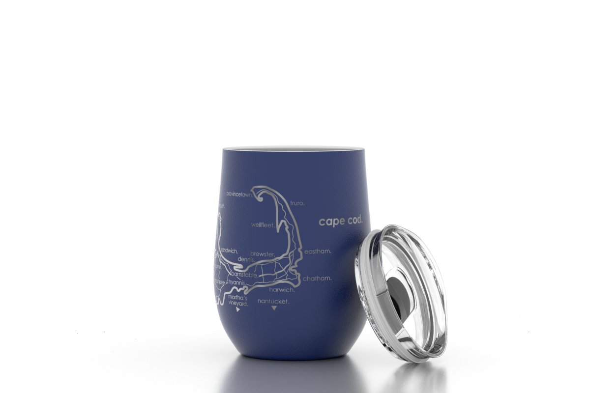 Cape Cod MA Map 12 oz Insulated Wine Tumbler: Midnight Blue