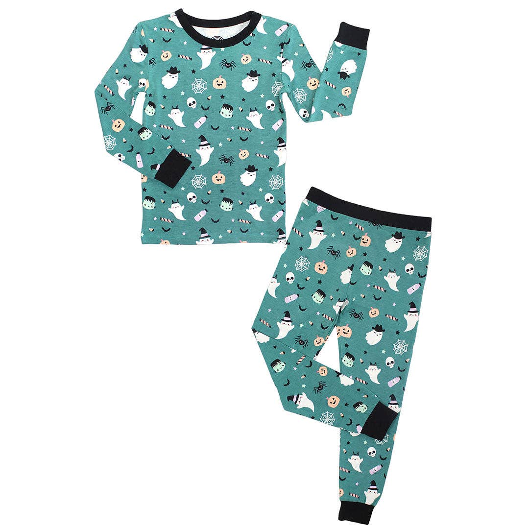 Halloween Boo Crew Ghost Glow in the Dark Pajamas Kids Bamboo Sleepwear Set: 2T