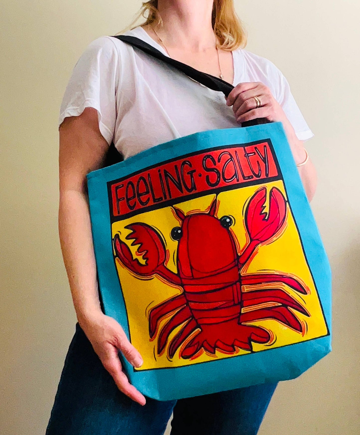 Small Feeling Salty Lobster Coastal Beach/Tote Bag