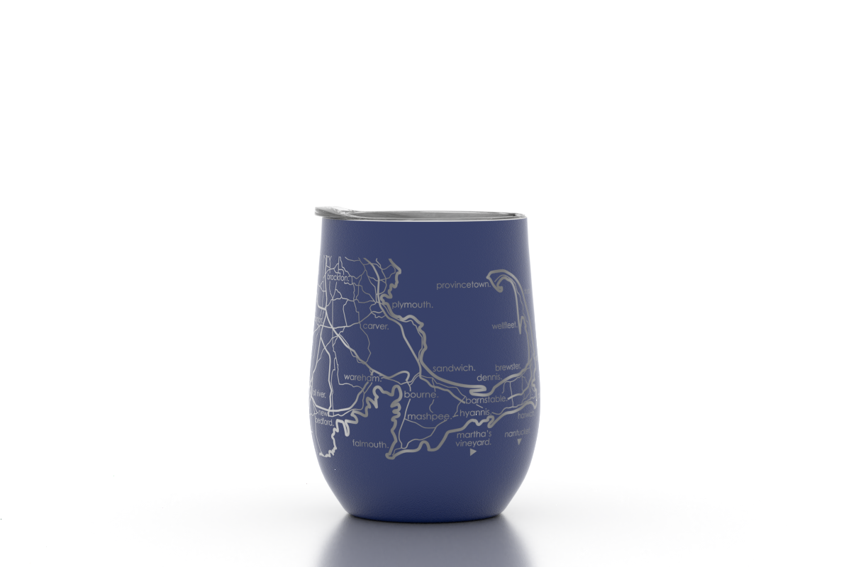 Cape Cod MA Map 12 oz Insulated Wine Tumbler: Midnight Blue