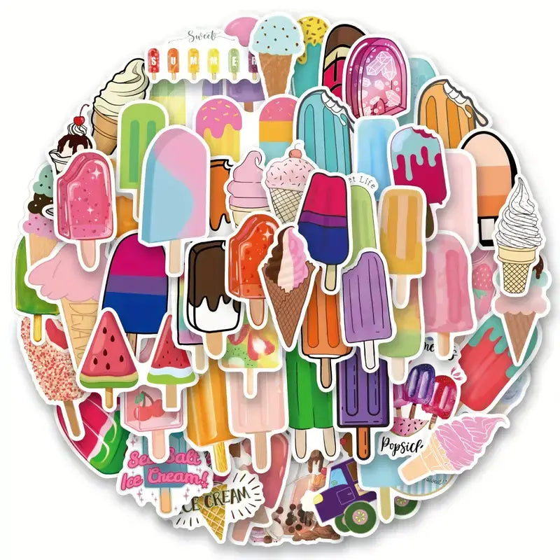 Vibrant Ice Cream & Popsicle Stickers for Summer Fun: Small