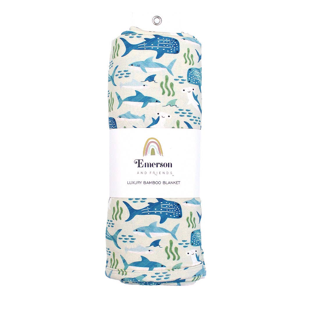 Shark Friends Ocean Animals Bamboo Baby Swaddle Blanket: Blue/Multi / Small