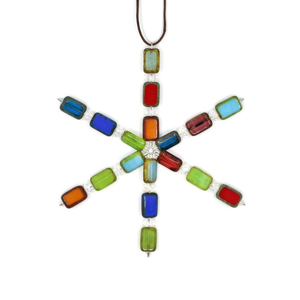 Beaded Snowflake Ornaments for Holiday Decor, Rainbow