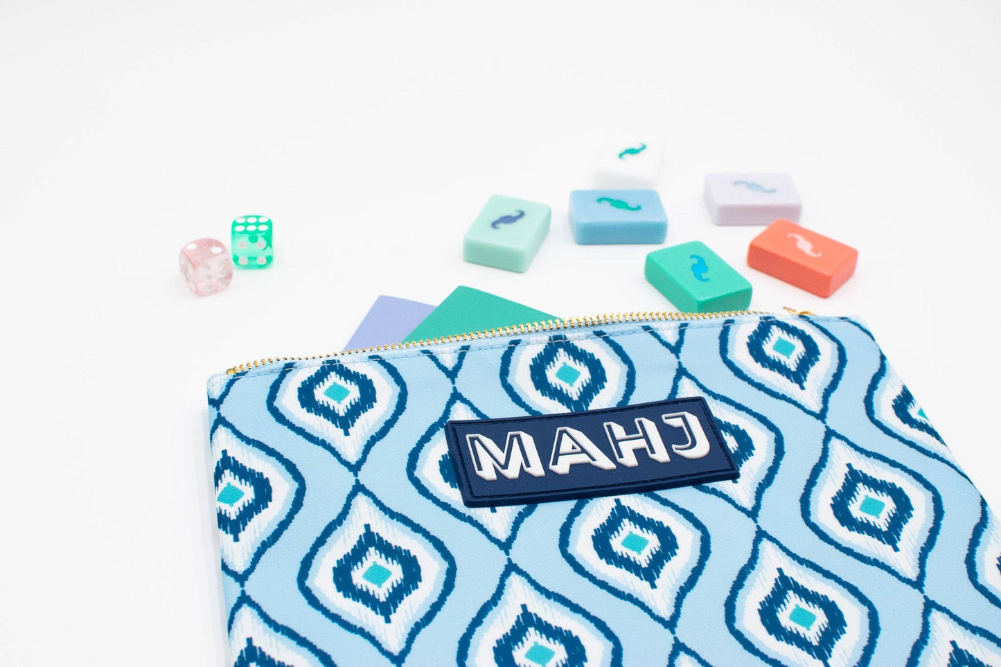 Premium Mahjong Card & Accessory Bag: Geometric- Green Card & Accessory Bag