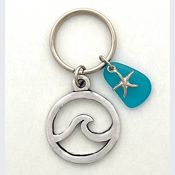 Wave w/ Blue Seaglass Keychain
