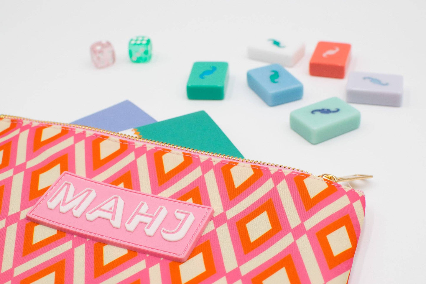 Premium Mahjong Card & Accessory Bag: Geometric- Green Card & Accessory Bag