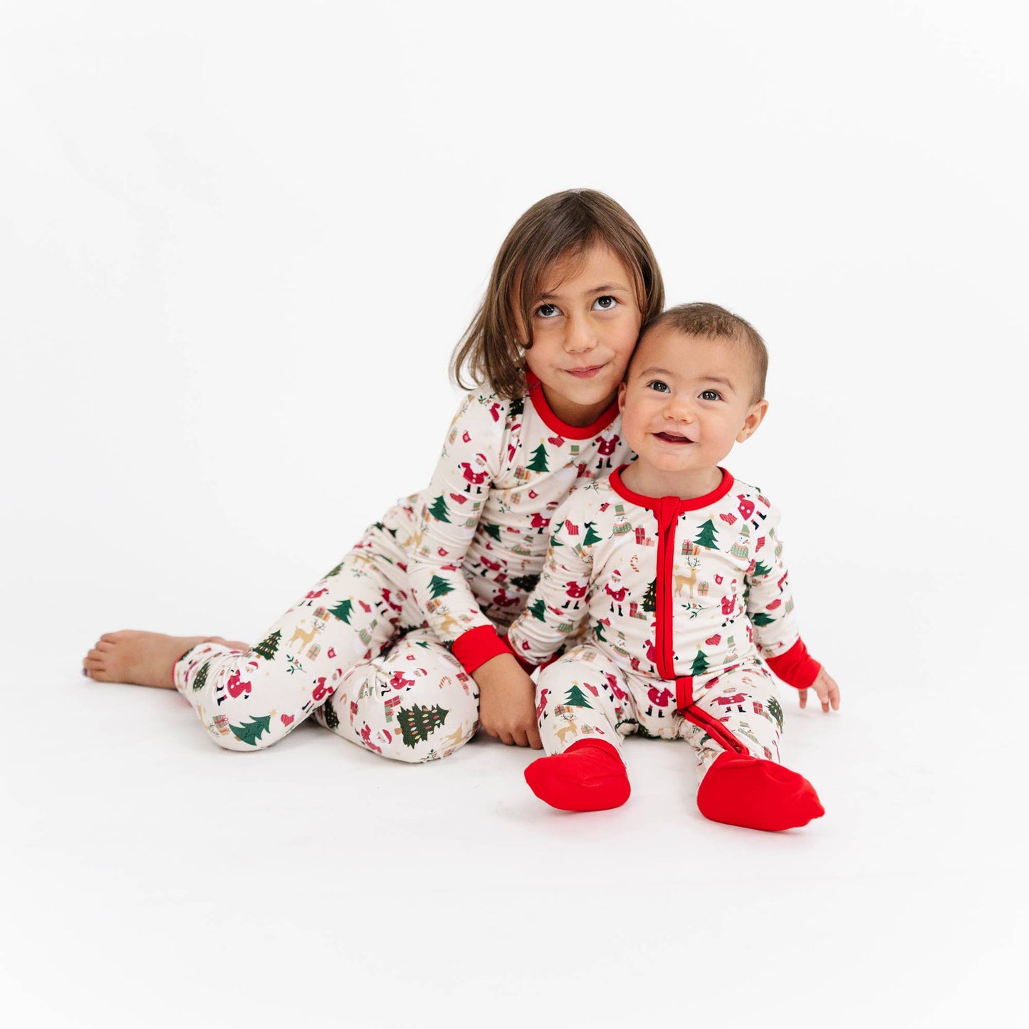 Cozy Christmas Bamboo Long Sleeve Kids Pajama Pants Set: Red/Multi / 3T