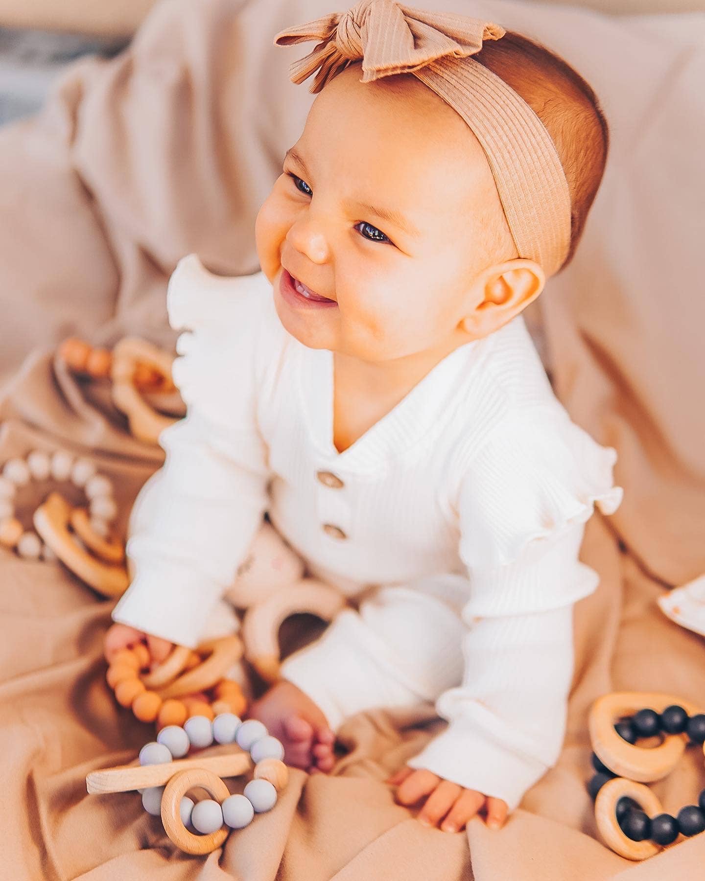 Whale Teether-Silicone and Beech Wood: Peach