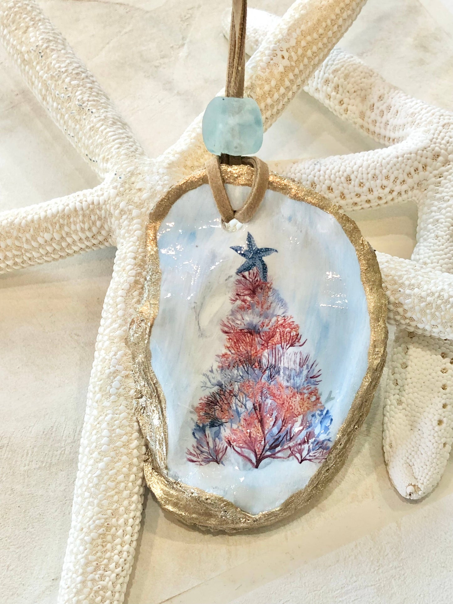 Coastal Christmas Tree Ornament - Oyster Shell: Sea fans