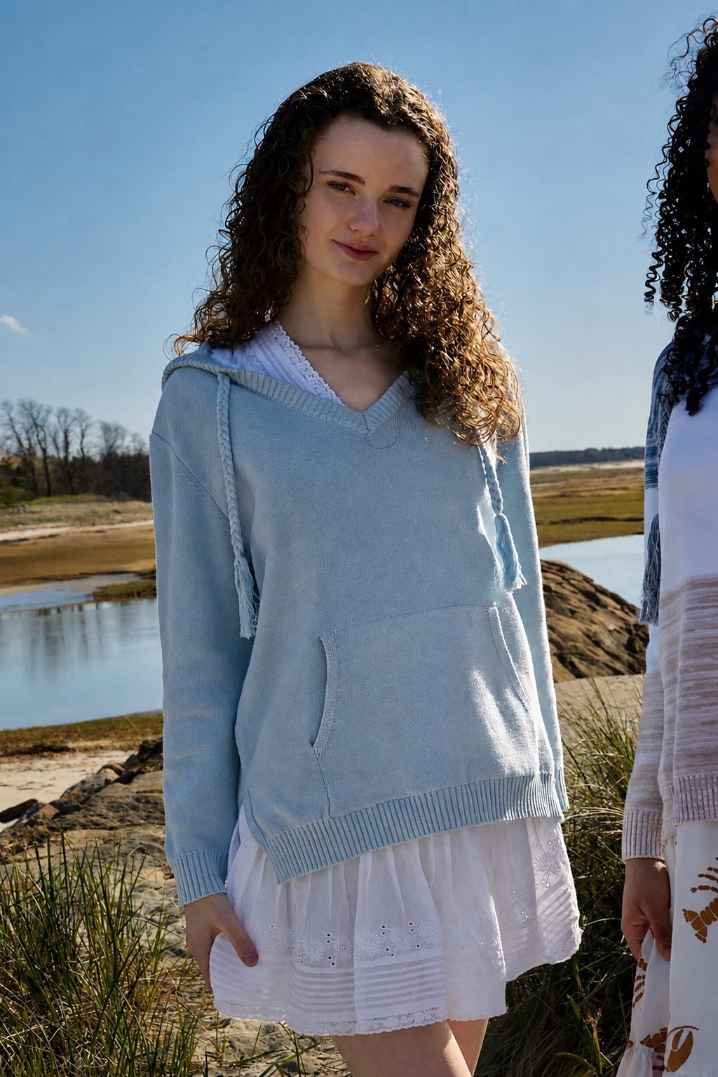 Blue  Hydrangea Coastal Hooded Beach Sweater