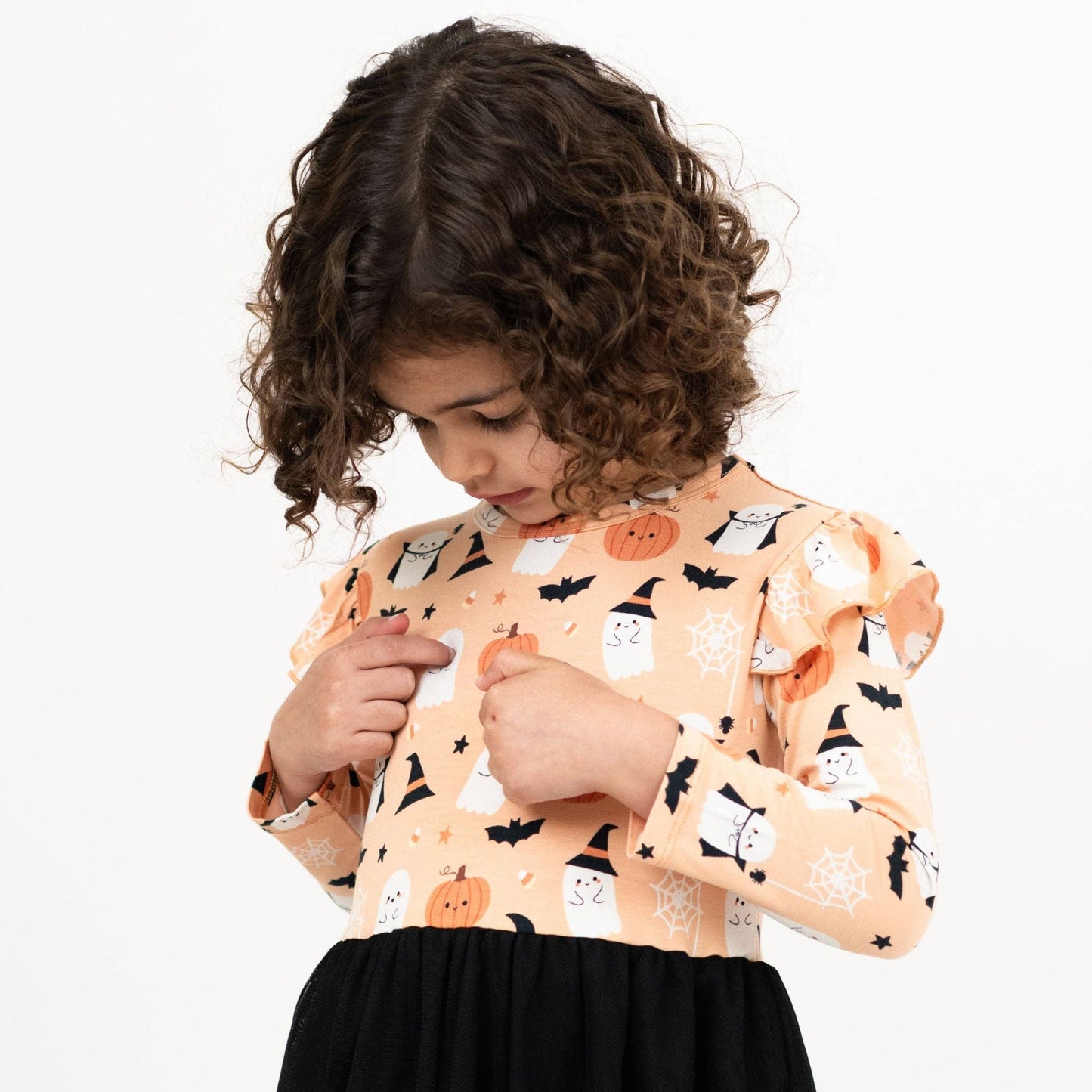 Boo-Tastic Halloween Glow-in-the-Dark Ruffled Twirl Dress: Orange/Multi / 4/5T