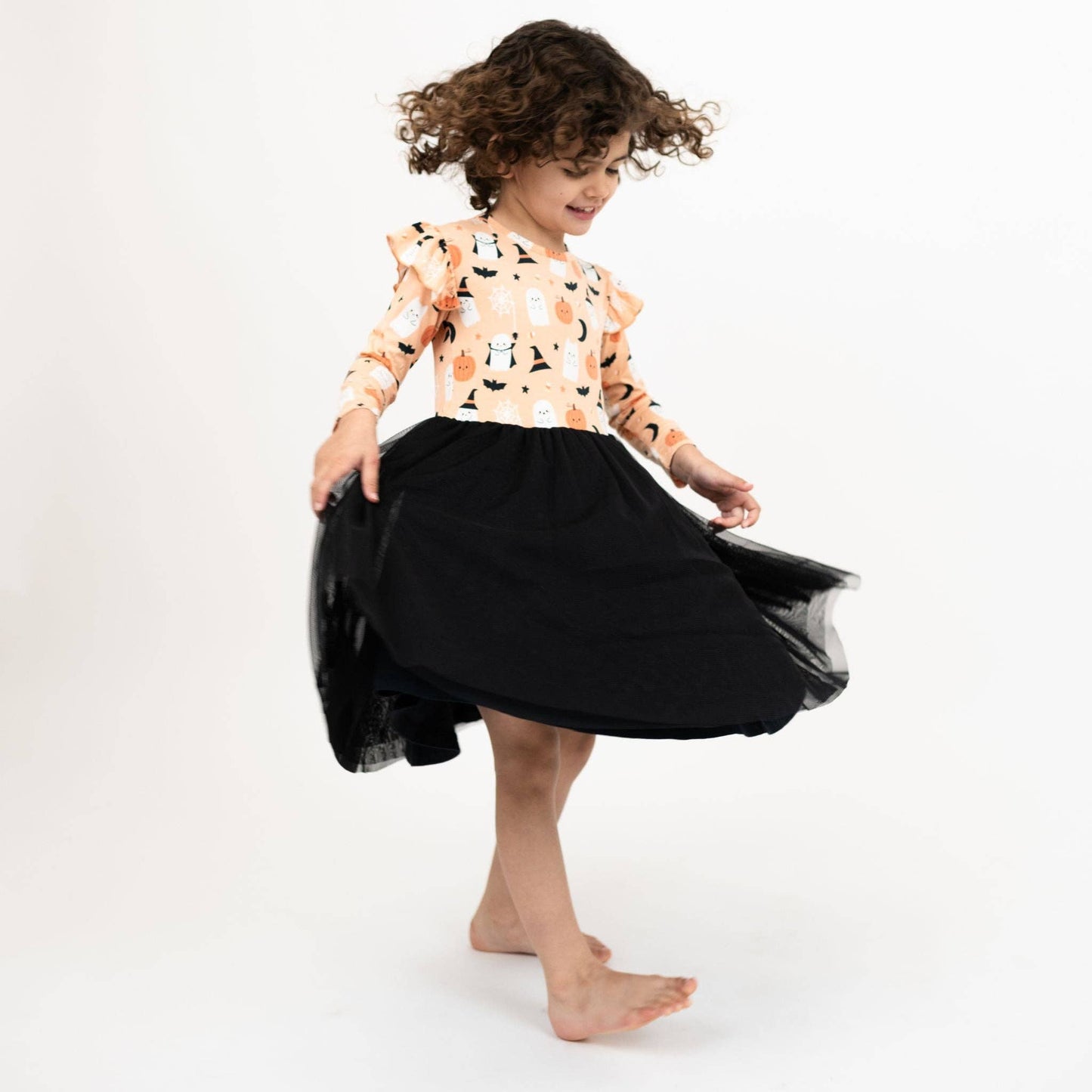 Boo-Tastic Halloween Glow-in-the-Dark Ruffled Twirl Dress: Orange/Multi / 4/5T
