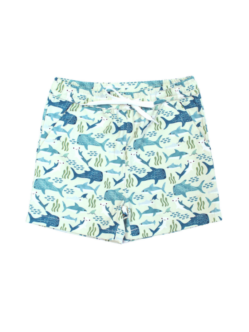Shark Friends Ocean Animals Boys Swim Trunks Kids Swimsuit: Blue/Multi / 18-24M